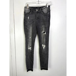 Judy Blue Jeans Womens 28 Skinny Fit Distressed Ripped Knee Released Hem Stretch